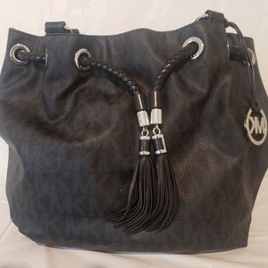 Michael Kors black leather large grab tote handbag